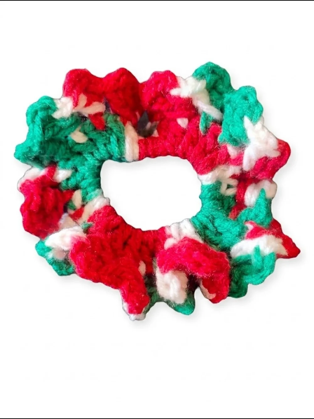 Handmade Red, Green & White Holiday Scrunchie for Kids